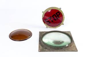 Three round glass lenses most likely traffic light & marine