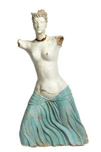 An architectural ceramic female figure with majolica glaze 