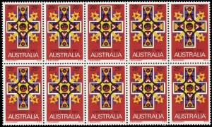 1967-71 range of the scarcer decimal issues in quantity. 1967 25c Xmas (50), 1968 20c Weather Watch (50), 1968-72 Famous Australians & PMs (x5 sets of each), 1969 Primary Industries (x10 sets) & 25c Xmas (50), 1970 20c Expo (100) & 30c Cook (50) and 1971 