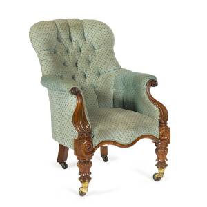 Gents armchair with carved blackwood frame, c1845