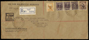 1947 (Dec.17) reg'd envelope to Brisbane, franked 11&frac12;d with BCOF &frac12;d, 1d pair, 3d & 6d. With "A.F.P.O. 28. BOFU" cds's on the front & reverse plus registration label.