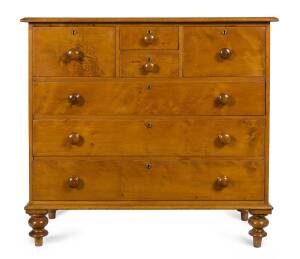 An early Tasmanian solid huon pine chest of drawers