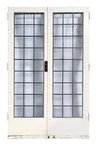 A pair of white painted timber & leadlight French doors