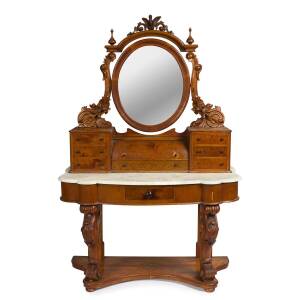 A Victorian houn pine dressing table with marble top