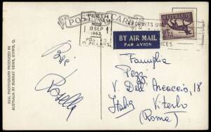 1931-74 group of commercial covers with single and mixed frankings. Single frankings incl. 2/- QANTAS, 1962 p/card to Rome with 1/2 Tas. Tiger, 2/3 Wattle (white paper), 2/3 Guillaux FDC to England and 2/6 Robin on 1966 cover to Denmark. Destinations also