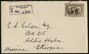Nov.1932 usage of 6d Airmail OS Overprint, single franking on a registered cover from Melbourne to Ethiopia. A very scarce destination.