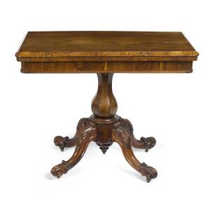 A rosewood fold over card table, English, circa 1830