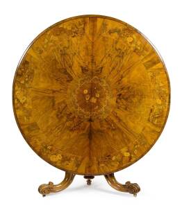 A fine supper table, walnut with floral marquetry top