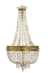 An antique basket chandelier, crystal and gilt metal