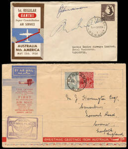 1931-67 range from 19 Nov.1931 1st All Aust. airmail to England and incl. useful QANTAS group 1952-1959. Noted 1954 QANTAS Sydney - Vancouver group of 5 with one pilot signed and the 4 intermediates. Incl. 2 other pilot signed covers. Slight duplication, 