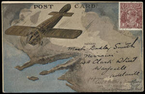 6 Aug.1919 (AAMC.22a) Minlaton - Adelaide special postcard, carried by Harry Butler; with handwritten message. Superb. Cat.$750.