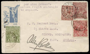 24 Aug.1926 (AAMC.100) Melbourne - London cover flown & signed by Alan Cobham on the return flight to and from Australia which had started in London in June; together with a typed letter dated 1954 signed by Cobham authenticating the cover, and with a pos