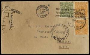 7 Apr.1933 (AAMC.297) Brisbane - Melbourne cover carried on a survey flight by RAAF Suremarine Flying Boat, signed by the pilot, A. Hempel and the radio operator. [6 flown].