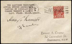 1 Sept. 1933 (AAMC.325a) Northern Territory Aerial Survey cover, flown and signed by Frank Neale and Harry Bennett in aPercival Gull. [12 flown].