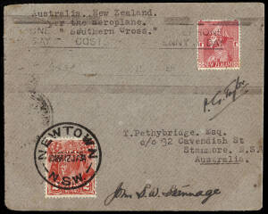 KINGSFORD SMITH'S THIRD CROSSING OF THE TASMAN: 13 Jan.1934 (AAMC.350) Australia - New Zealand cover, flown by Kingsford Smith in the "Southern Cross", signed by his crew members John Stannage & P.G. Taylor. Also, Mar.1934 (AAMC.367) New Zealand - Austral