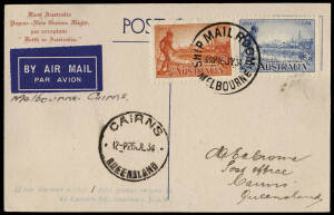 July 1934 (AAMC.395c) Melbourne - Cairns postcard (previously flown to N.Z. as AAMC.348 & signed by Ulm, in the "Faith in Australia"), re-flown as an intermediate on the flight by Ulm, Allan & Boulton to Papua & New Guinea. [A total of 50 of these cards w