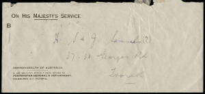 Crash covers, 31 Dec.1935 (AAMC.575) 'City of Khartoum' incl. Melbourne PMG ambulance outer, 18 Jan.1939 (AAMC.843) UK - Melbourne, long cover, water damaged, with no stamps or post office markings with pencil annotation on the reverse "Koranga... Crashed