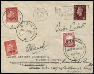 15 Mar.1938 (AAMC.801) England - Australia - New Zealand, cover flown & signed by Clouston & Ricketts in their DH88 Comet "Australian Anniversary". [14 flown].