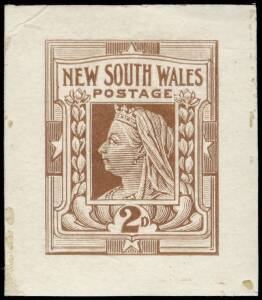 1897 (SG.292) 2d DIE PROOF in brown on white glazed card (27 x 30.5mm).