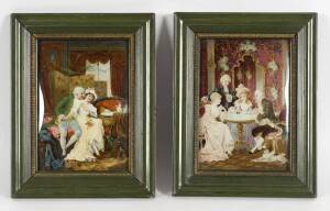 A pair of French romantic scene prints with convex glass