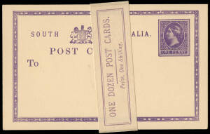 Postal Cards:1876-93 group of 5 showing various stock. Groups with bundle wrappers 1d on ivory stock (3), 1d Reply on buff stock (2) and 1d on buff stock (5). All fine on annotated pages, ex. Nelson Eustis.