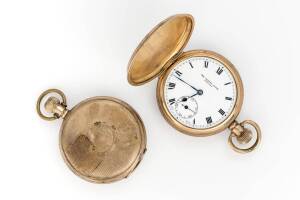 Two Gentleman's rolled gold hunter pocket watches. 50mm. Crown wind. 