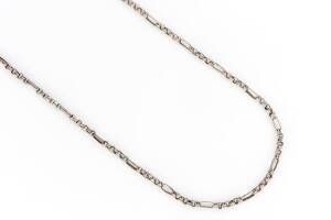 An Antique silver chain, of elongated oval and belcher link design, hung with a swivel. Length 68cm.