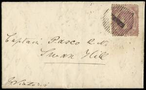 1859 (July 9) Letter Sheet with embossed flap of the Bishop of Victoria, written from the Deanery, Melbourne, addressed to Captain Pasco, R.N. at Swan Hill, franked 4d, cancelled by barred numeral "1", backstamped with Kerang barred oval and Melbourne cds