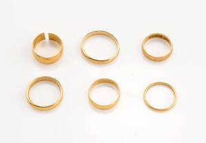 Six gold bands. 22ct yellow gold. Weight 29.3 grams. 