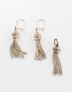 A pair of tassel earrings and pendant. Silver. Pendant length 38mm.