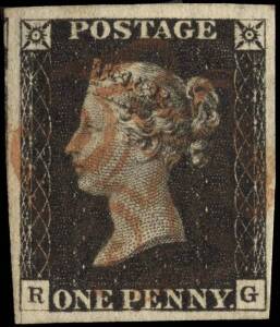 1840 (SG.2) 1d Black [RG], Plate 1b, with left frame line extended, part adjoining stamp at left, 4 large margins; very fine with light red MC. Cat.&pound;375+.