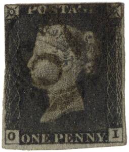 1840 (SG.3a & k) 1d grey-black on 'bleut&eacute; paper' and additionally cancelled with a 1844 type postmark in black. 2&frac12; margins. A rare combination, the blue paper cat. from &pound;750 + this type of cancel from &pound;1,800.