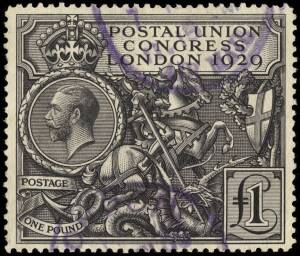 1929 (SG.438) &pound;1 Postal Union Congress. Well centred, VFU with violet cancels.