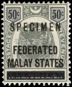 1900 (SG.1-8s) 1c - 50c Tiger, overprinted SPECIMEN. Fine & fresh. Cat.&pound;225.