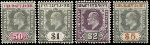 1902-3 (SG.110-121) 1c - $5 King Edward VII set Mint; mainly fine. Cat.&pound;350.