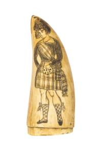 A scrimshaw whale's tooth with Bonnie Prince Charles