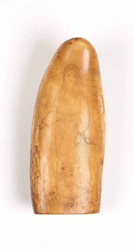A scrimshaw whale's tooth with Chinese female portrait