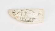 A scrimshaw whales's tooth titled "The Flying Childers"