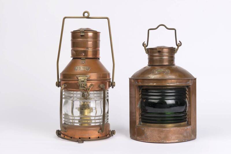 Two ships lanterns, brass, copper and glass, 20th century