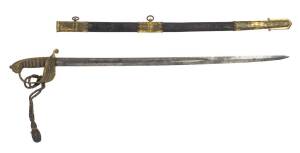 A Royal Navy dress sword with belt and buckle, Queen Victoria Crown  