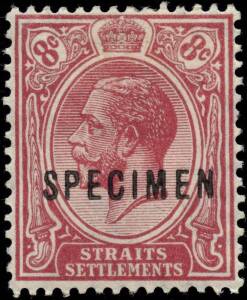 1922 (SG.240e) 8c carmine KGV, prepared for use but never issued; overprinted SPECIMEN. Fine & fresh. Cat.&pound;550.