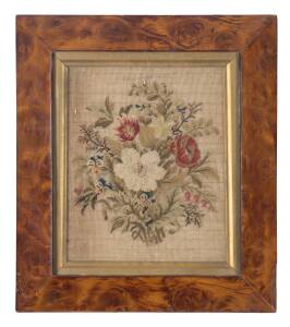 A neddle work floral tapestry in huon pine frame