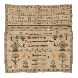 A sampler, possibly Tasmanian made by Mary Ann Pash, aged 7, 1847