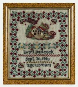 A sampler by Ivy J. Badcock, 1910, Tasmanian origin