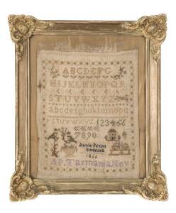 A needle work sampler by Annie Petitt Swansea, Tasmanian, dated 1866