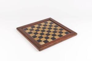 A chess board, Australian cedar with reverse glass top, 19th century