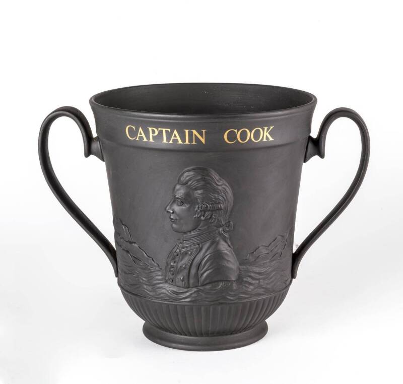 A Captain Cook Royal Doulton black basalt loving cup 
