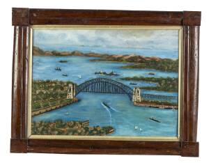 Sydney Harbour Bridge, wool work and watercolour