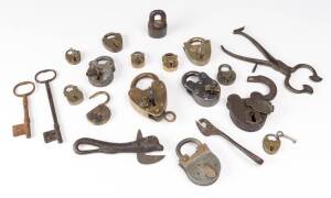 Antique padlocks, keys, and can openers, 19th century