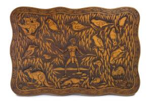 An Australiana flora and fauna folk art carved plaque, circa 1950